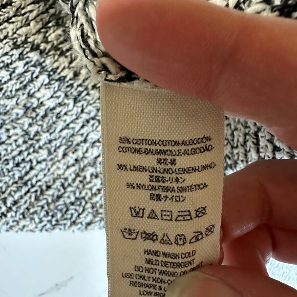 Free People Knit Crewneck Sweater S Black White Heathered Cotton Linen - Picture 4 of 6